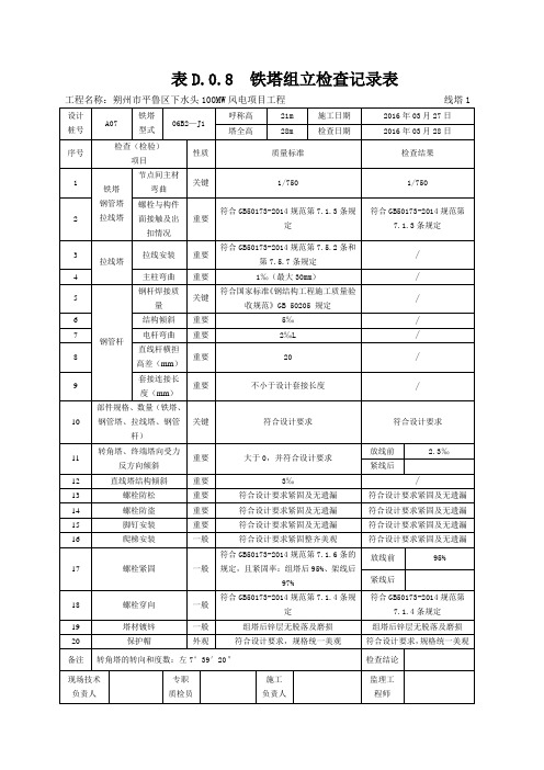 A线组塔评级记录表概述