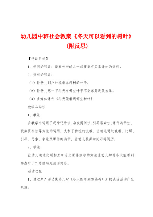 幼儿园中班社会教案《冬天可以看到的树叶》(附反思)