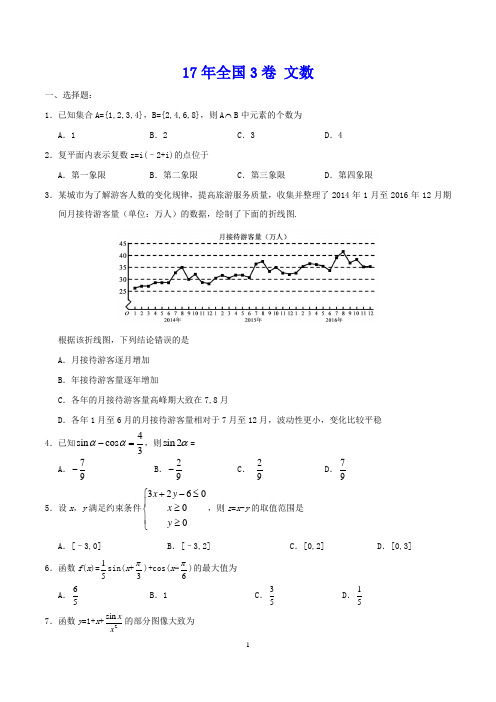 2017年全国3卷文科数学试题(解析版)