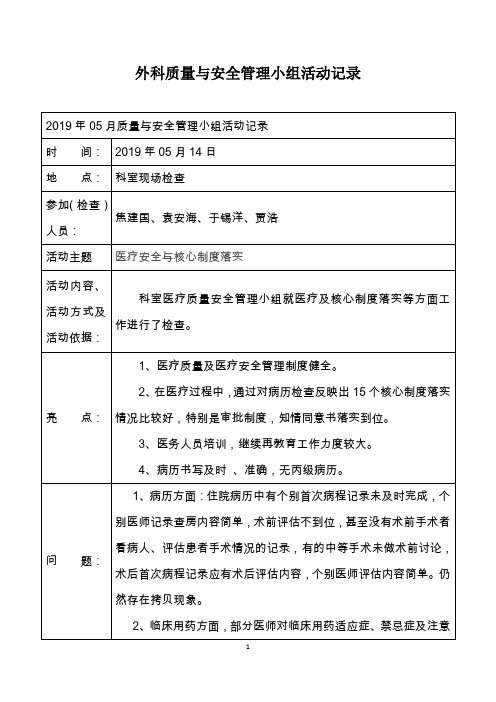 巨峰2019年05月外科医疗质量小组活动