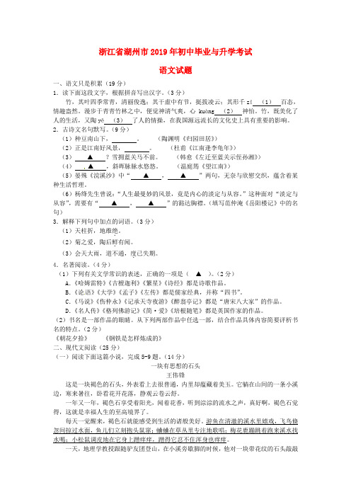 【2019年中考真题模拟】浙江省湖州市2019年中考语文真题试题(含答案)