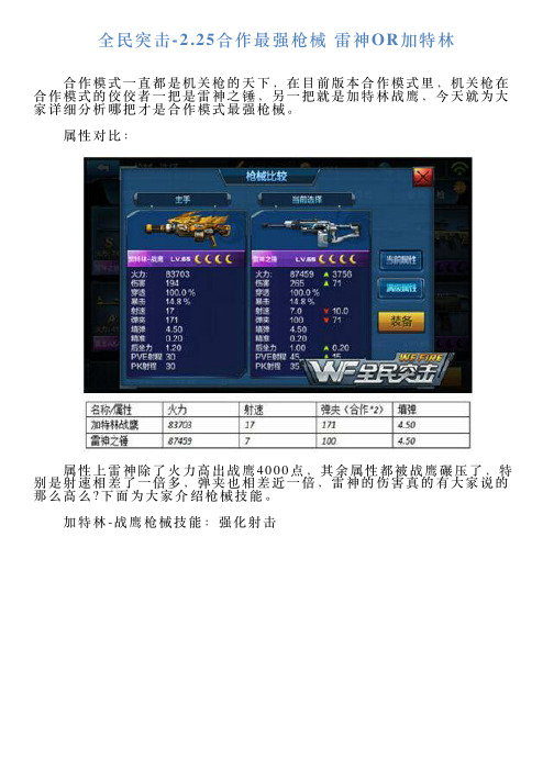 全民突击225合作最强枪械雷神OR加特林