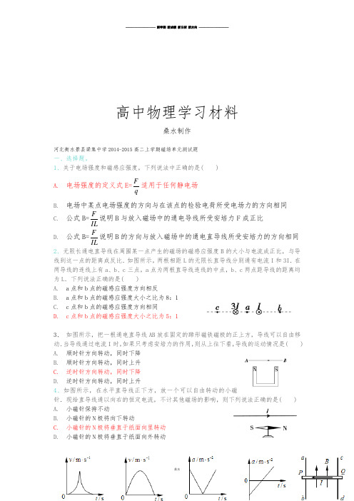 人教版高中物理选修2-1高二上学期磁场单元测试题.docx