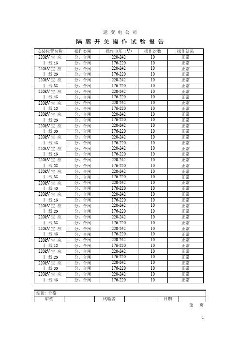 隔离开关操作试验+隔离开关(10kV隔离开关试验报告)