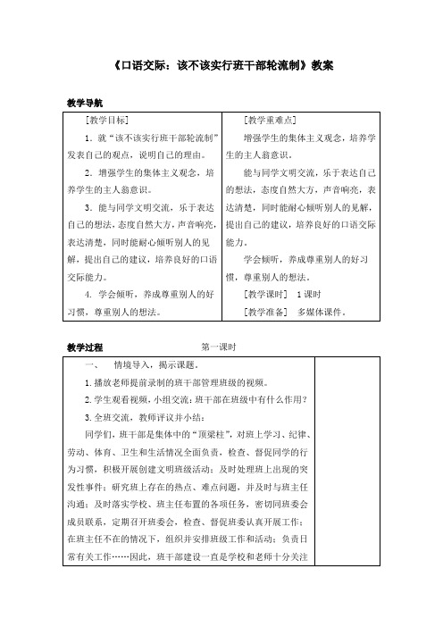 《口语交际：该不该实行班干部轮流制》教案