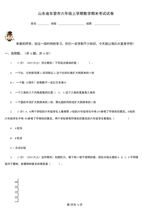 山东省东营市六年级上学期数学期末考试试卷