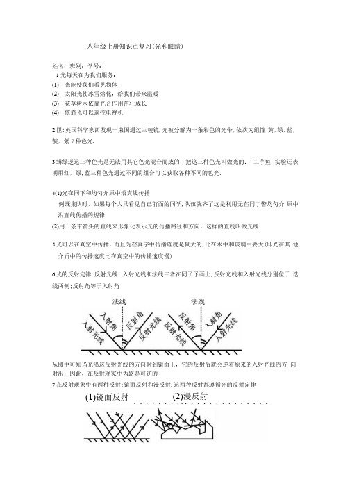 八年级上册复习(光和眼睛).docx