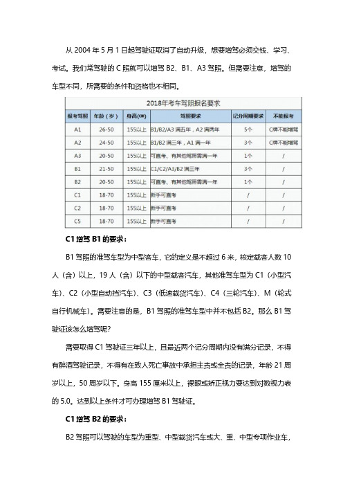 C照增驾b照的要求