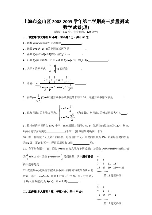 2009届二模金山区高考数学理