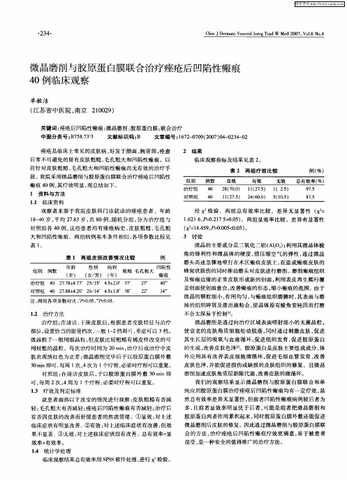 微晶磨削与胶原蛋白膜联合治疗痤疮后凹陷性瘢痕40例临床观察