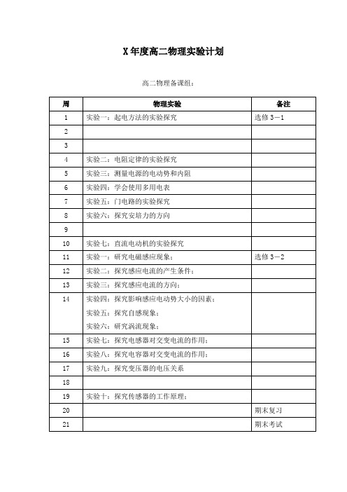 高中物理实验计划安排