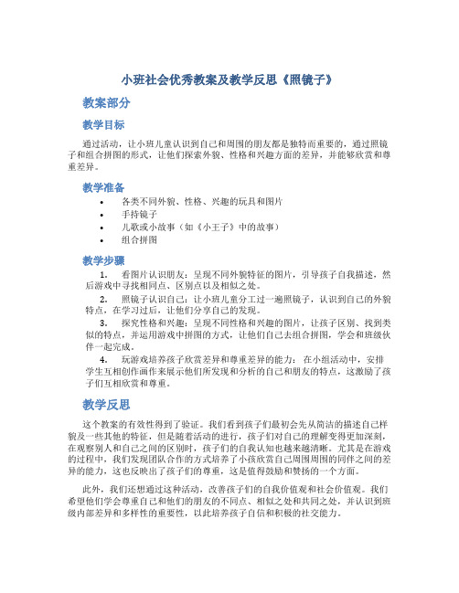 小班社会优秀教案及教学反思《照镜子》