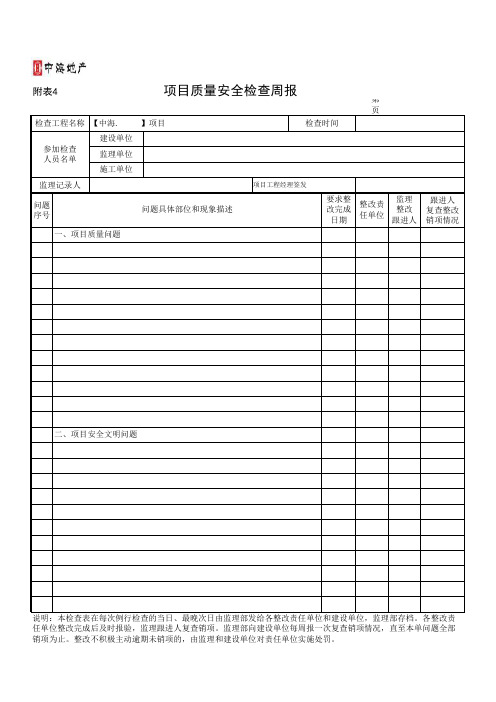 项目质量安全检查周报