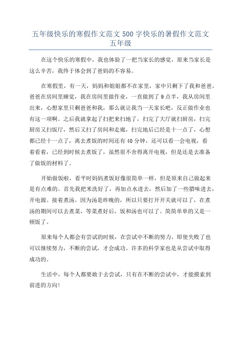 五年级快乐的寒假作文范文500字快乐的暑假作文范文五年级