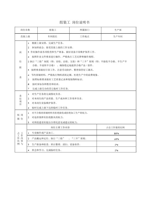 组装工岗位职责