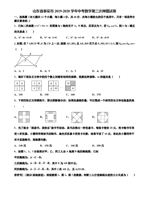 山东省泰安市2019-2020学年中考数学第三次押题试卷含解析