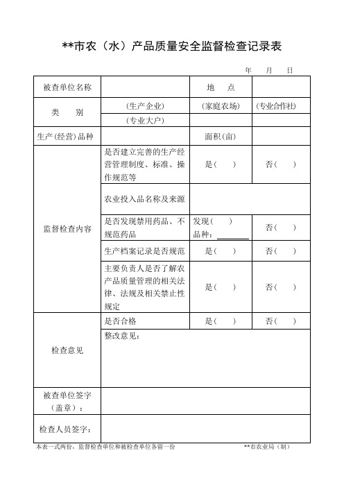 农产品质量安全监管巡查记录表