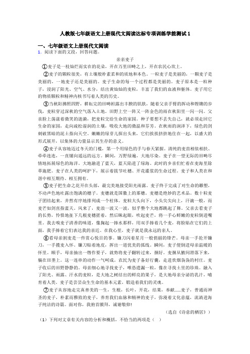 人教版七年级语文上册现代文阅读达标专项训练学能测试1