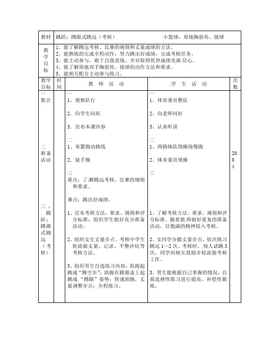 六年级上册体育教案-蹲踞式跳远通用版