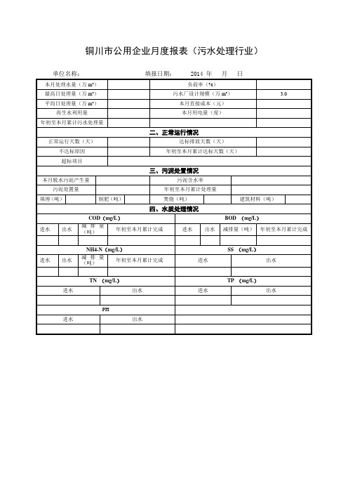 污水处理行业报表模板