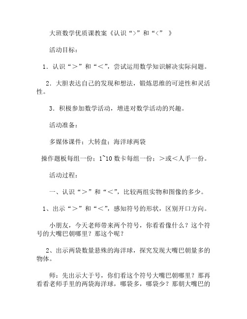 大班数学认识“-”和“-” 教案