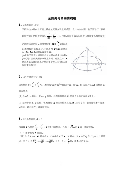 全国高考圆锥曲线题