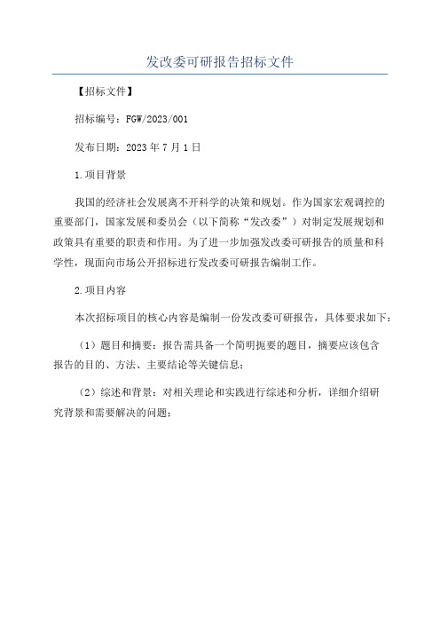 发改委可研报告招标文件