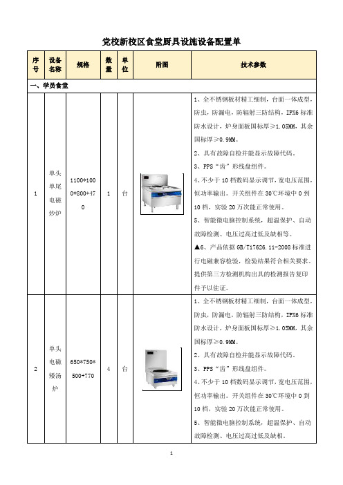 党校新校区食堂厨具设施设备配置单