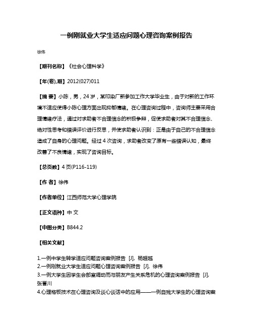 一例刚就业大学生适应问题心理咨询案例报告