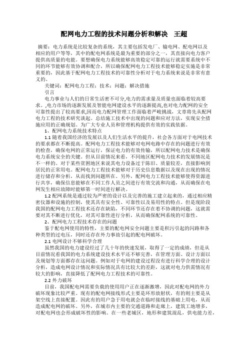 配网电力工程的技术问题分析和解决    王超