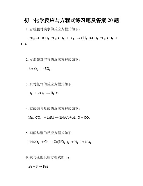 初一化学反应与方程式练习题及答案20题