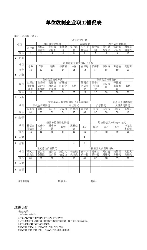 单位改制企业职工情况表