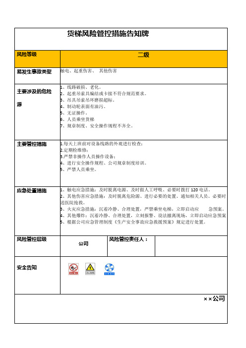 货梯风险管控措施告知牌