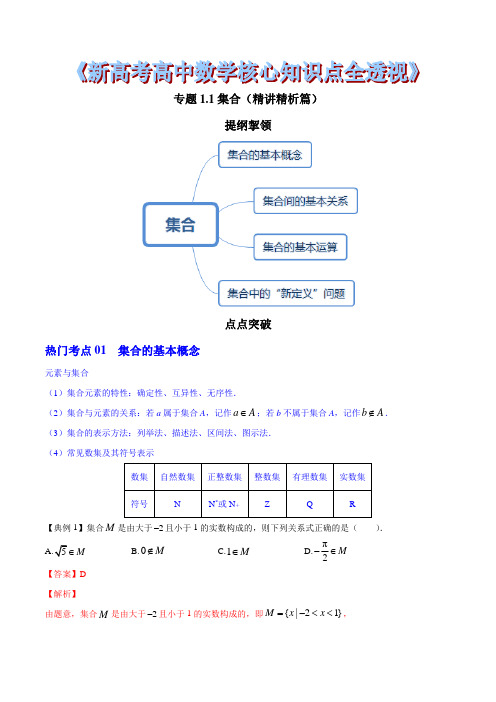 专题1.1 集合(精讲精析篇)(解析版)