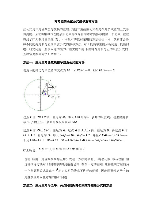 两角差的余弦公式推导五种方法