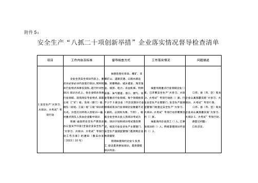 安全生产八抓二十项创新举措落实情况督导检查清单