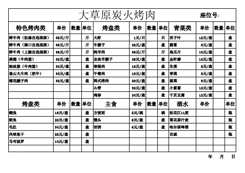 烤肉店菜单模板