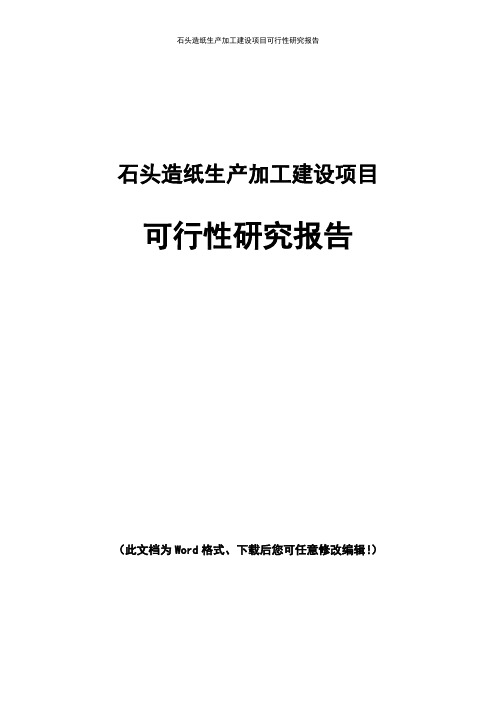 石头造纸生产建设项目可行性研究报告