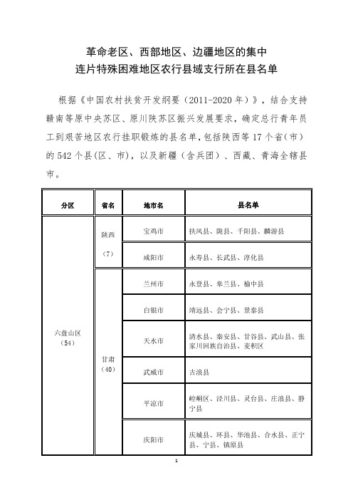 地区、边疆地区的集中连片特殊困难地区县名单