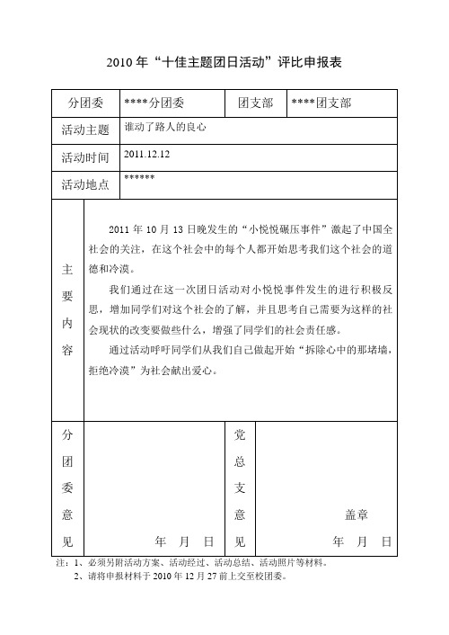 十佳主题团日活动评比申报表