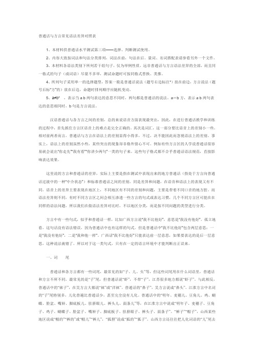 普通话与方言词语对照表