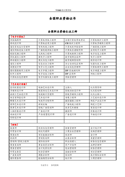 (完整word版)我国职业资格证书种类大全,推荐文档