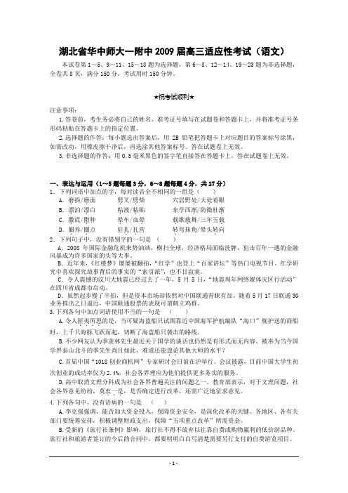 湖北省华中师大一附中2009届高三适应性考试(语文)概要