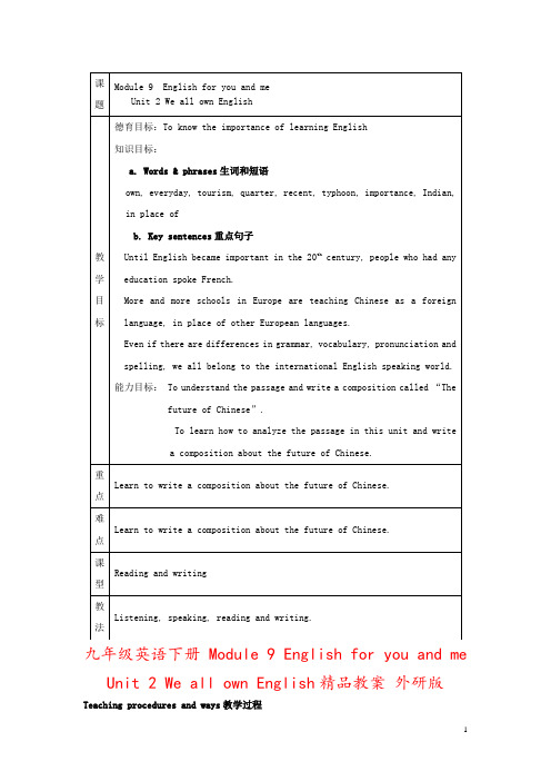 九年级英语下册 Module 9 English for you and me Unit 2 We