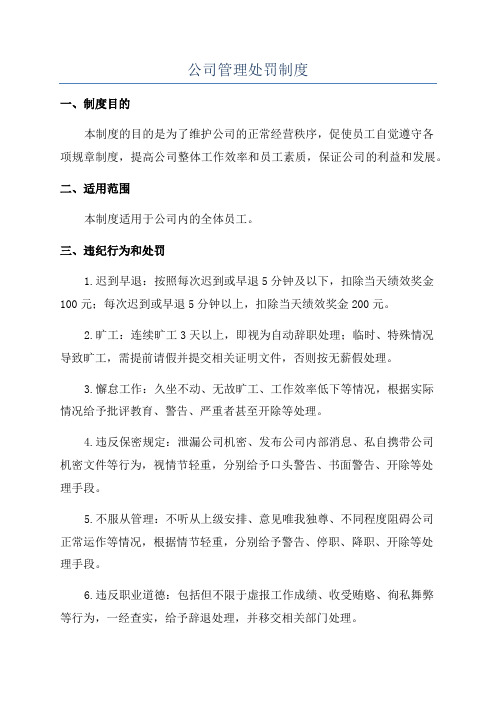 公司管理处罚制度