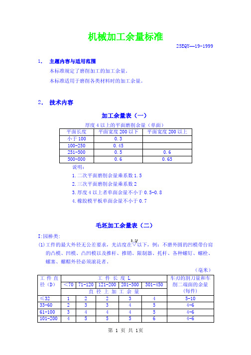 2.磨削加工余量标准