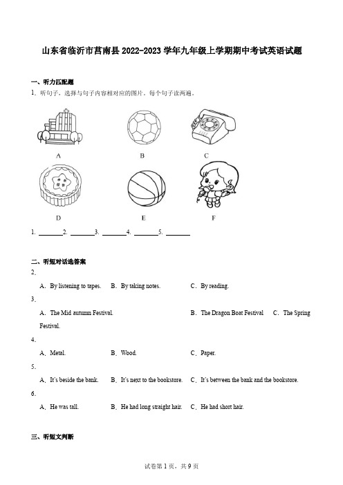 山东省临沂市莒南县2022-2023学年九年级上学期期中考试英语试题