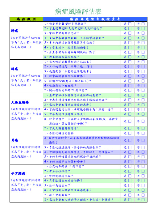 癌症风险评估表