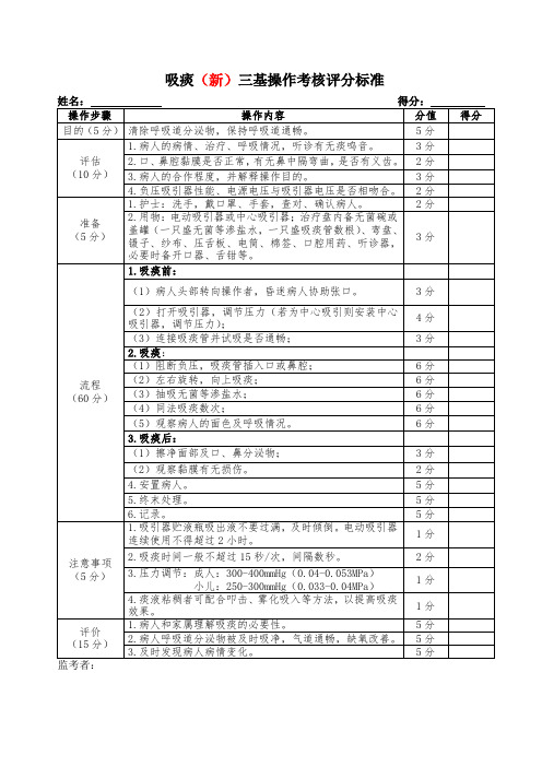 吸痰(新)三基操作考核评分标准