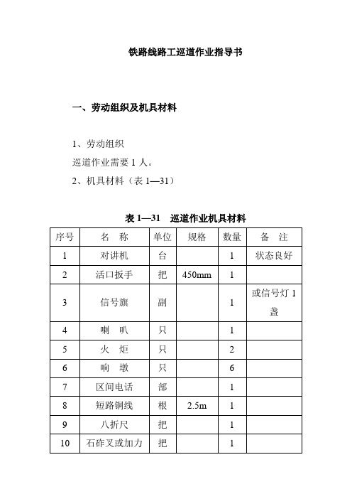 铁路线路工巡道作业指导书